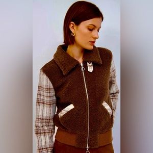 Jonathan Simkhai moto bomber jacket brown and cream size S. NWOT.